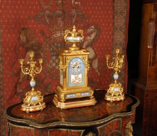 fig 4. ***** SOLD ***** Japy Freres Sevrés Porcelain and Gilt Clock Set